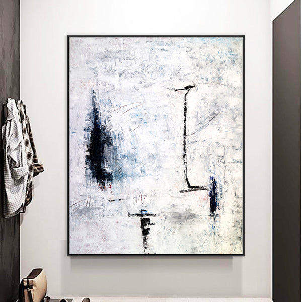 Minimalism Original Abstract Painting in Acrylic, Large Black & White Contemporary Modern Canvas Wall Art | Trace