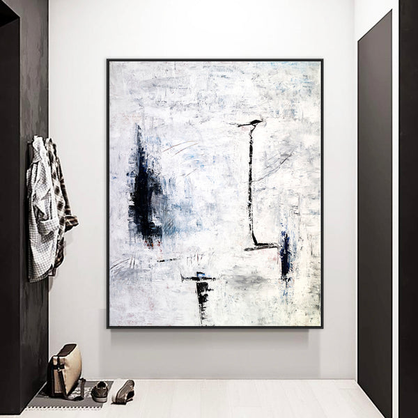 Minimalism Original Abstract Painting in Acrylic, Large Black & White Contemporary Modern Canvas Wall Art | Trace