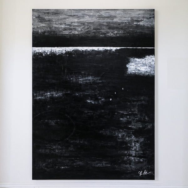 Modern Expressionism Abstract Painting, Black & White Canvas Art in Monochromatic Minimalism | Black Abstract II