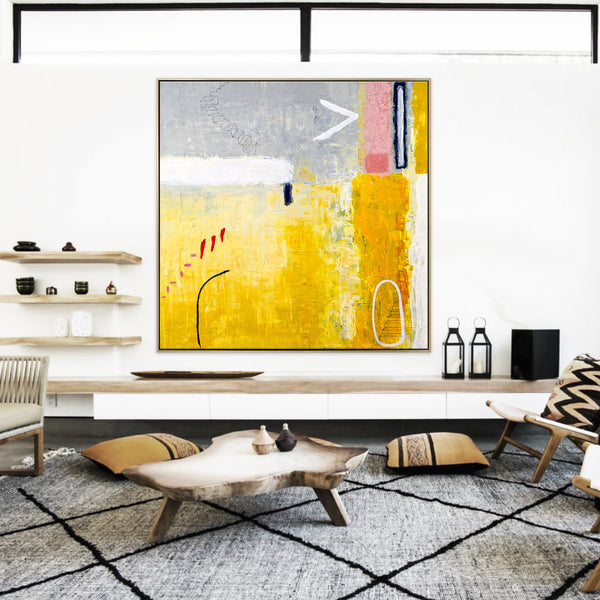Daydream in Yellow Abstract Original Painting, Modern Canvas Wall Art of Vibrant Surreal Journey | Tuesday dream