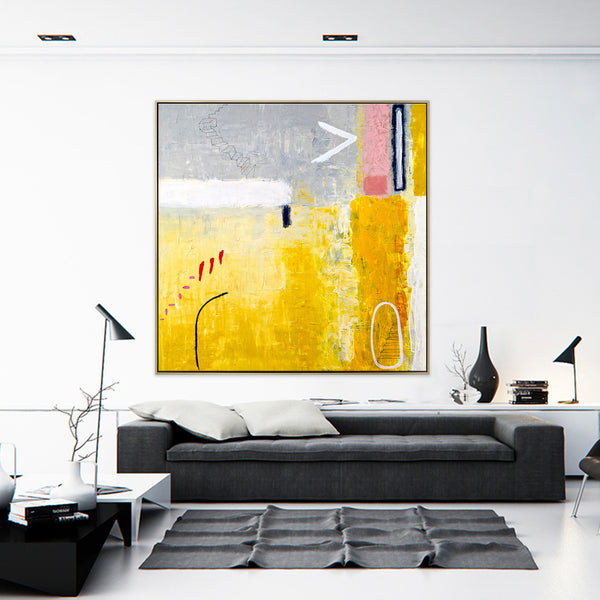 Daydream in Yellow Abstract Original Painting, Modern Canvas Wall Art of Vibrant Surreal Journey | Tuesday dream