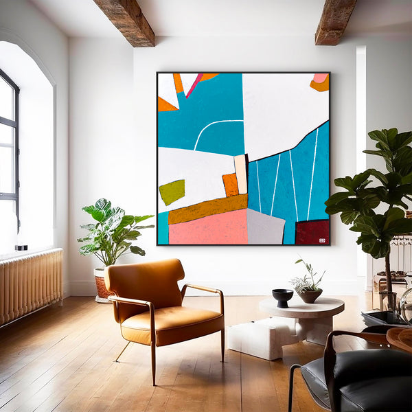 Colorful Large Original Abstract Painting in Acrylic, Playful and Bright Large Modern Canvas Wall Art | Ubalanse