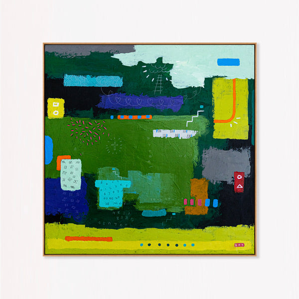 Moody Green Large Abstract Wall Art — Original Oil Painting, Textured Canvas — "Umbra Viridis" (20"x20" | 51x51cm)