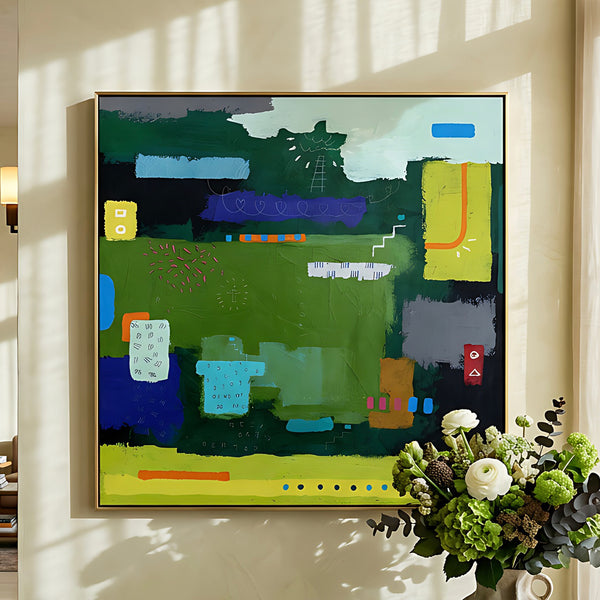 Moody Green Large Abstract Wall Art — Original Oil Painting, Textured Canvas — "Umbra Viridis"