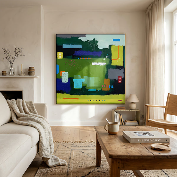 Moody Green Large Abstract Wall Art — Original Oil Painting, Textured Canvas — "Umbra Viridis"