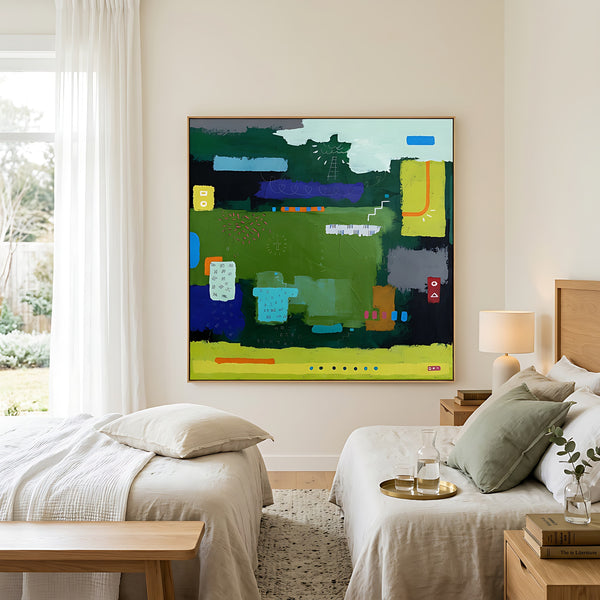 Moody Green Large Abstract Wall Art — Original Oil Painting, Textured Canvas — "Umbra Viridis"