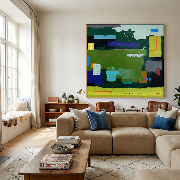 Moody Green Large Abstract Wall Art — Original Oil Painting, Textured Canvas — "Umbra Viridis"