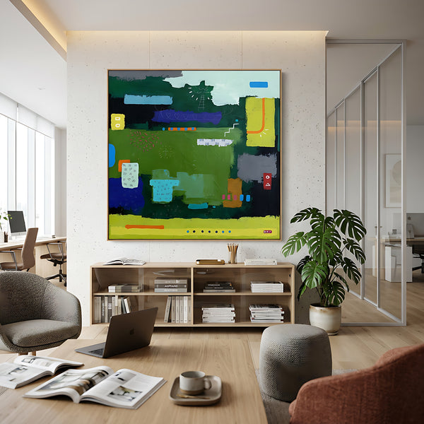 Moody Green Large Abstract Wall Art — Original Oil Painting, Textured Canvas — "Umbra Viridis"