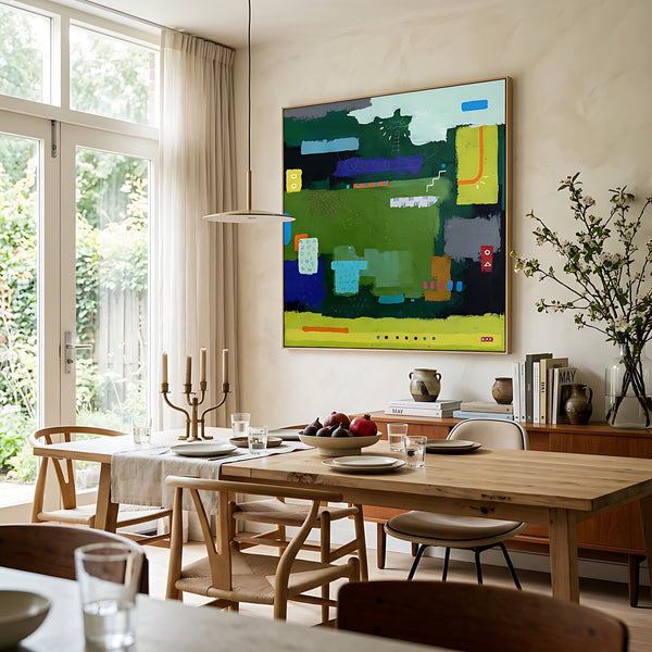 Moody Green Large Abstract Wall Art — Original Oil Painting, Textured Canvas — "Umbra Viridis"