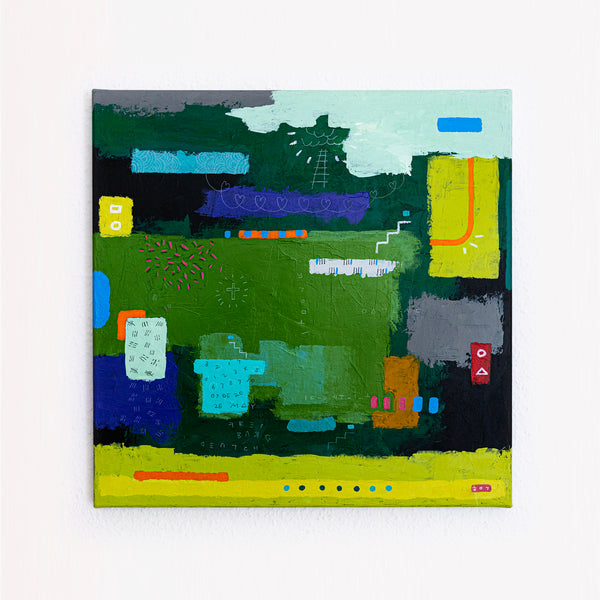 Moody Green Large Abstract Wall Art — Original Oil Painting, Textured Canvas — "Umbra Viridis" (20"x20" | 51x51cm)