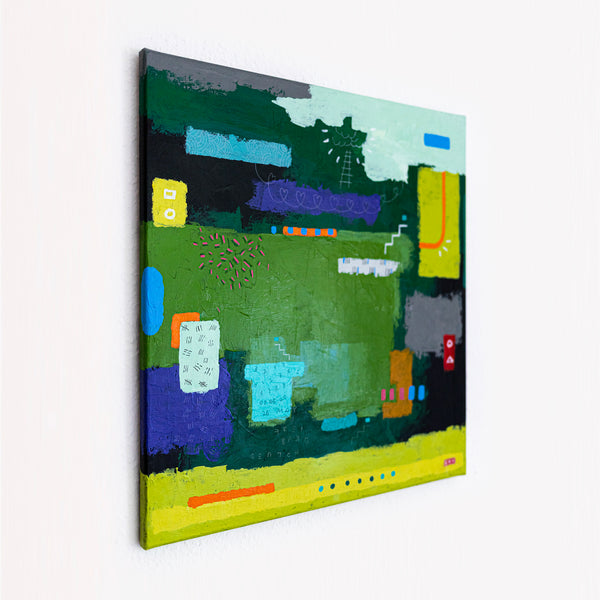 Moody Green Large Abstract Wall Art — Original Oil Painting, Textured Canvas — "Umbra Viridis" (20"x20" | 51x51cm)