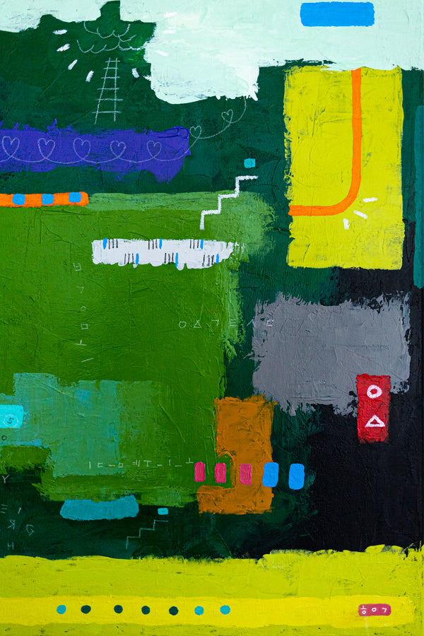 Moody Green Large Abstract Wall Art — Original Oil Painting, Textured Canvas — "Umbra Viridis" (20"x20" | 51x51cm)