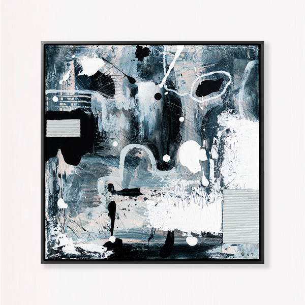Abstract Painting - Original Wall Art – Oil & Acrylic on Canvas – Modern Blue Contemporary Abstract Wall Art – Vagus II (16"x16" | 40x40cm)