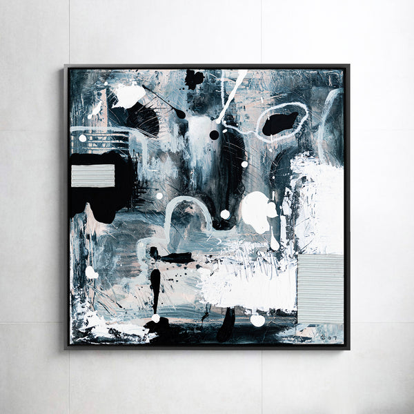 Abstract Painting - Original Wall Art – Oil & Acrylic on Canvas – Modern Blue Contemporary Abstract Wall Art – Vagus II (16"x16" | 40x40cm)