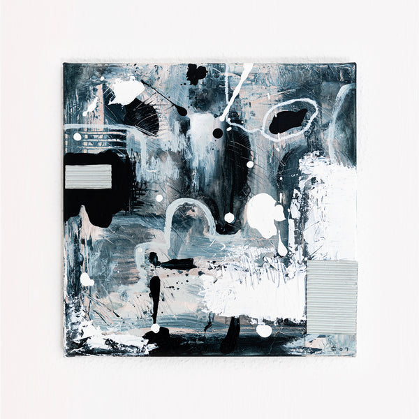 Abstract Painting - Original Wall Art – Oil & Acrylic on Canvas – Modern Blue Contemporary Abstract Wall Art – Vagus II (16"x16" | 40x40cm)