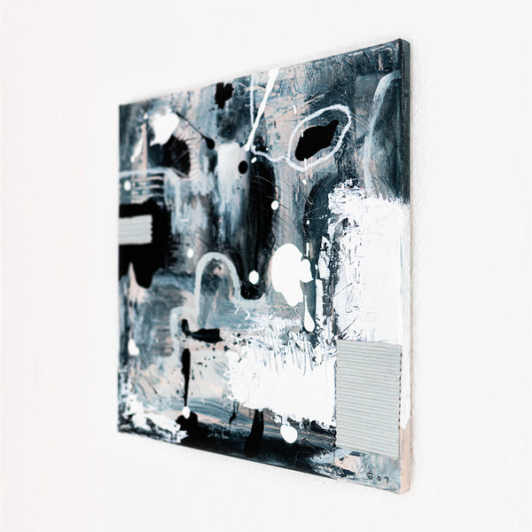 Abstract Painting - Original Wall Art – Oil & Acrylic on Canvas – Modern Blue Contemporary Abstract Wall Art – Vagus II (16"x16" | 40x40cm)