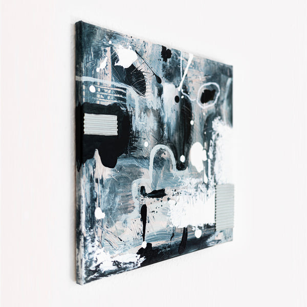 Abstract Painting - Original Wall Art – Oil & Acrylic on Canvas – Modern Blue Contemporary Abstract Wall Art – Vagus II (16"x16" | 40x40cm)