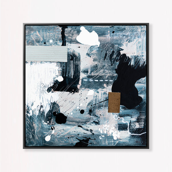 Abstract Painting - Original Wall Art – Oil & Acrylic on Canvas – Modern Blue Contemporary Abstract Wall Art – Vagus I (16"x16" | 40x40cm)