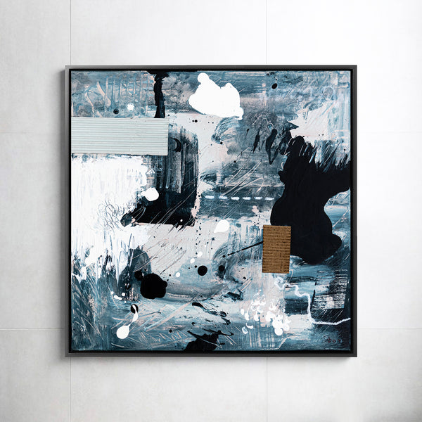 Abstract Painting - Original Wall Art – Oil & Acrylic on Canvas – Modern Blue Contemporary Abstract Wall Art – Vagus I (16"x16" | 40x40cm)