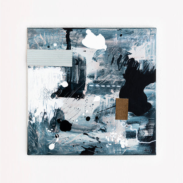 Abstract Painting - Original Wall Art – Oil & Acrylic on Canvas – Modern Blue Contemporary Abstract Wall Art – Vagus I (16"x16" | 40x40cm)