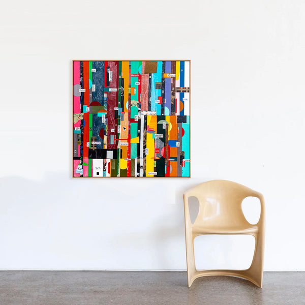 Geometric Collage Painting – Original Abstract Canvas Wall Art – Verba Colores (30"x30")