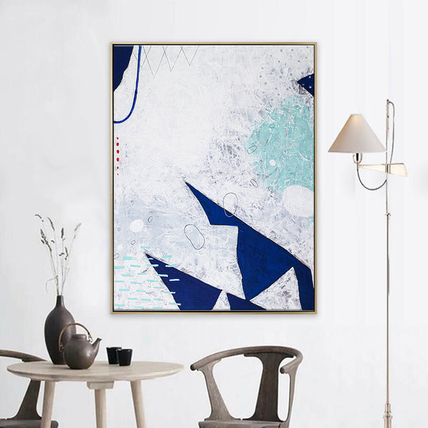 Minimalist Expression of Happiness in Large Modern Abstract Original Acrylic Painting, Blue Canvas Wall Art | Vere