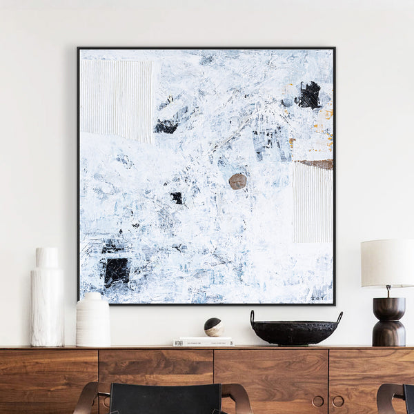 Journey to Truth in Black & White Original Abstract Painting, Modern Canvas Wall Art in Mixed Media Artwork | Verus (40"x40")