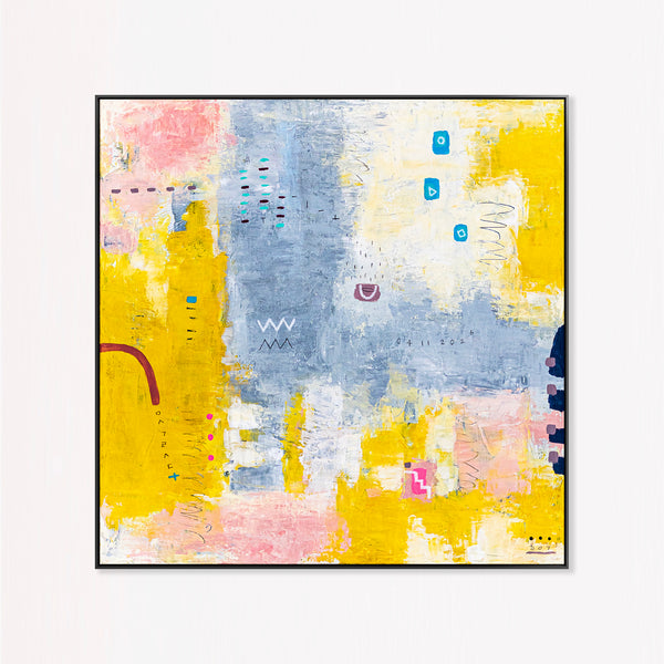 Yellow Modern Abstract Wall Art — Original Oil Painting, Textured Canvas Hand-painted — "Vestigia Calida II"