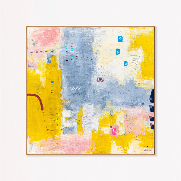 Yellow Modern Abstract Wall Art — Original Oil Painting, Textured Canvas Hand-painted — "Vestigia Calida II"