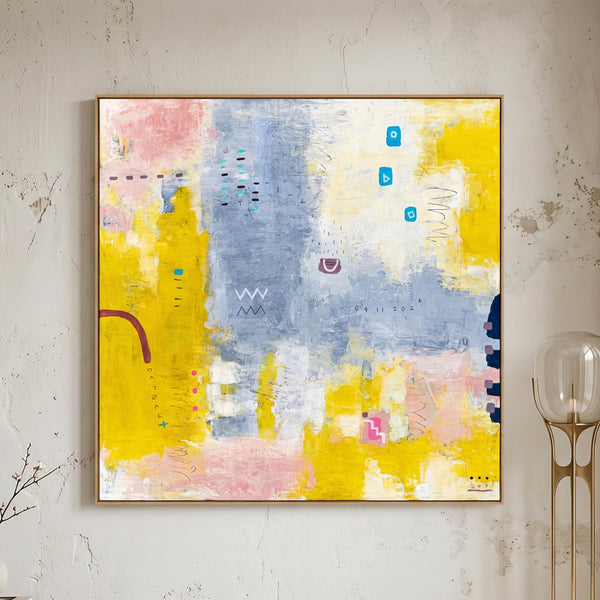 Yellow Modern Abstract Wall Art — Original Oil Painting, Textured Canvas Hand-painted — "Vestigia Calida II"