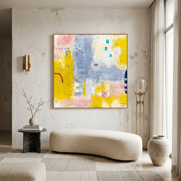 Yellow Modern Abstract Wall Art — Original Oil Painting, Textured Canvas Hand-painted — "Vestigia Calida II"