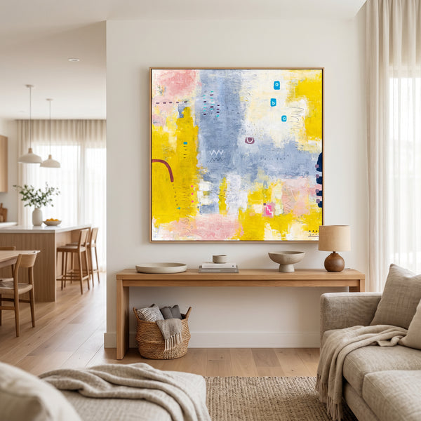 Yellow Modern Abstract Wall Art — Original Oil Painting, Textured Canvas Hand-painted — "Vestigia Calida II"