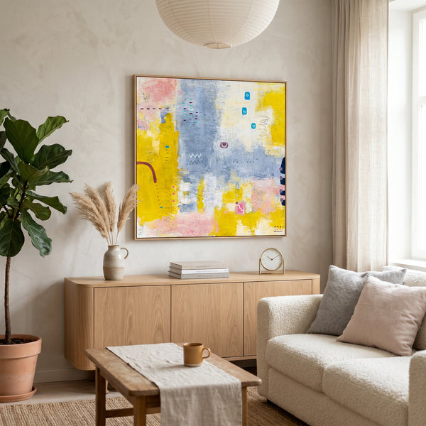 Yellow Modern Abstract Wall Art — Original Oil Painting, Textured Canvas Hand-painted — "Vestigia Calida II"