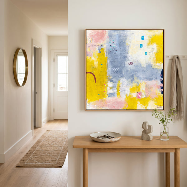 Yellow Modern Abstract Wall Art — Original Oil Painting, Textured Canvas Hand-painted — "Vestigia Calida II"