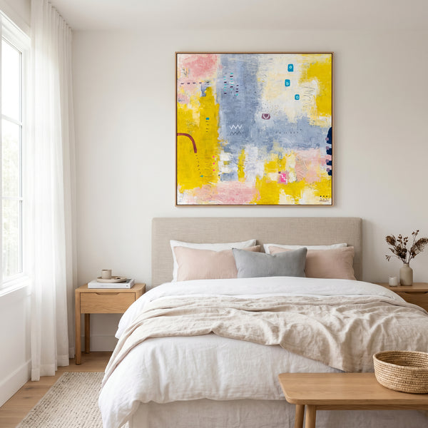 Yellow Modern Abstract Wall Art — Original Oil Painting, Textured Canvas Hand-painted — "Vestigia Calida II"
