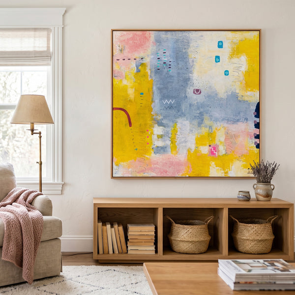 Yellow Modern Abstract Wall Art — Original Oil Painting, Textured Canvas Hand-painted — "Vestigia Calida II"