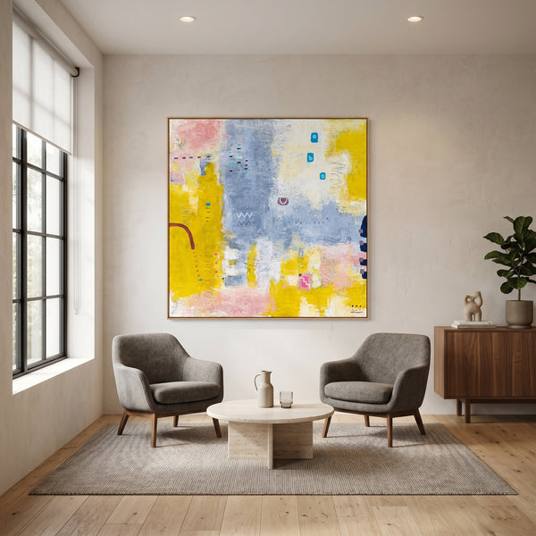 Yellow Modern Abstract Wall Art — Original Oil Painting, Textured Canvas Hand-painted — "Vestigia Calida II"