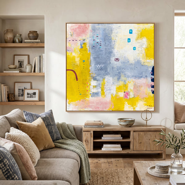 Yellow Modern Abstract Wall Art — Original Oil Painting, Textured Canvas Hand-painted — "Vestigia Calida II"