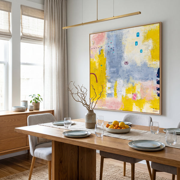 Yellow Modern Abstract Wall Art — Original Oil Painting, Textured Canvas Hand-painted — "Vestigia Calida II"