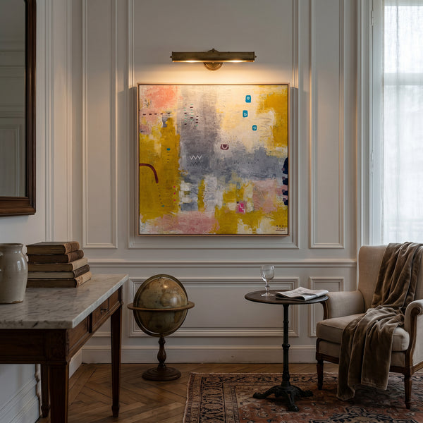 Yellow Modern Abstract Wall Art — Original Oil Painting, Textured Canvas Hand-painted — "Vestigia Calida II"
