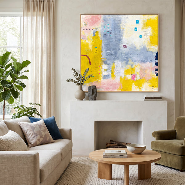 Yellow Modern Abstract Wall Art — Original Oil Painting, Textured Canvas Hand-painted — "Vestigia Calida II"