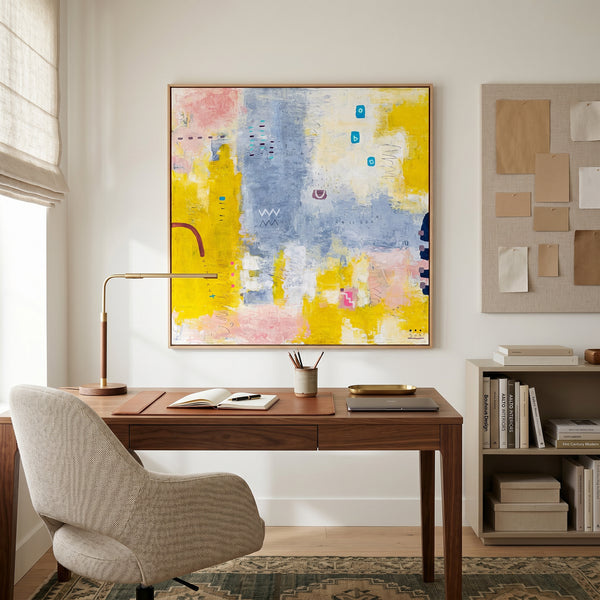 Yellow Modern Abstract Wall Art — Original Oil Painting, Textured Canvas Hand-painted — "Vestigia Calida II"
