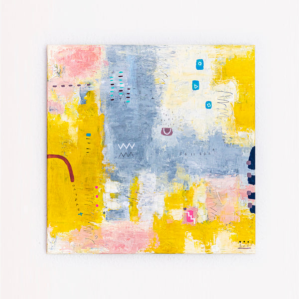 Yellow Modern Abstract Wall Art — Original Oil Painting, Textured Canvas Hand-painted — "Vestigia Calida II"