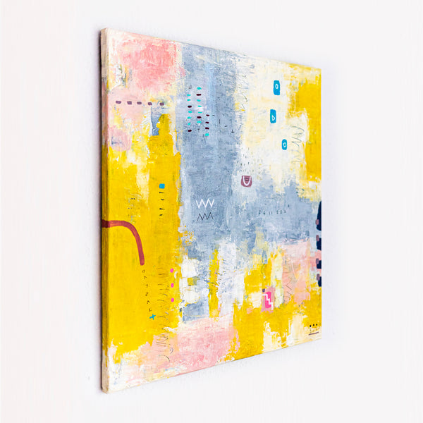 Yellow Modern Abstract Wall Art — Original Oil Painting, Textured Canvas Hand-painted — "Vestigia Calida II"