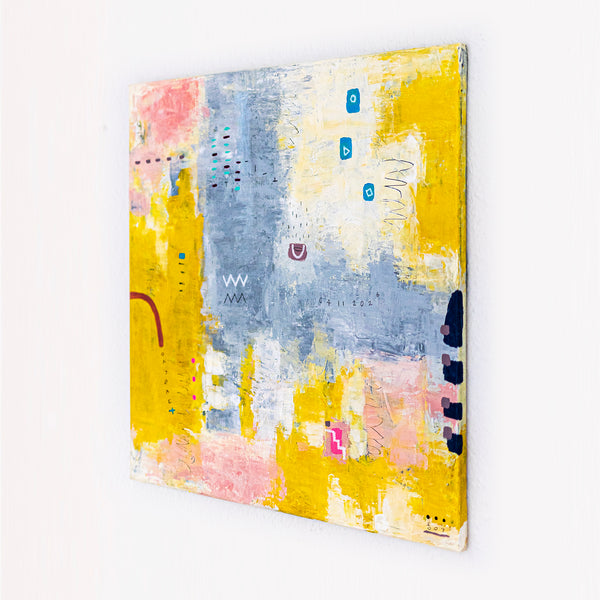 Yellow Modern Abstract Wall Art — Original Oil Painting, Textured Canvas Hand-painted — "Vestigia Calida II"