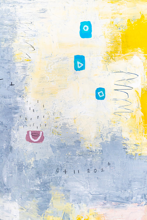 Yellow Modern Abstract Wall Art — Original Oil Painting, Textured Canvas Hand-painted — "Vestigia Calida II" (20"x20" | 51x51cm)