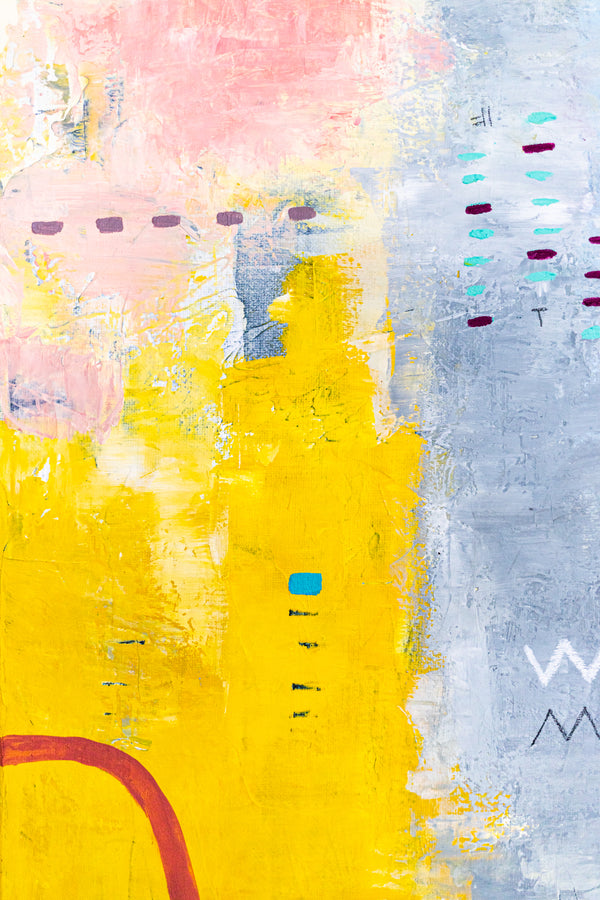 Yellow Modern Abstract Wall Art — Original Oil Painting, Textured Canvas Hand-painted — "Vestigia Calida II" (20"x20" | 51x51cm)