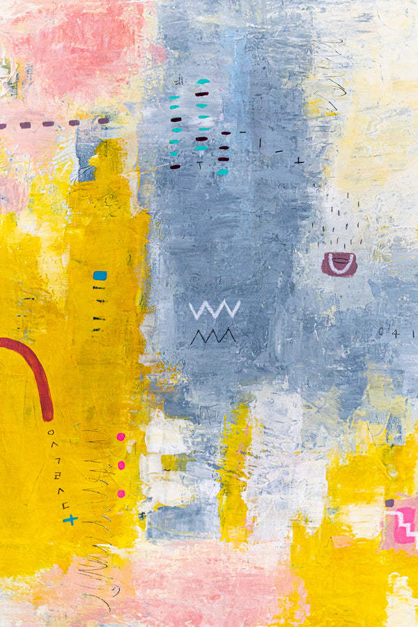 Yellow Modern Abstract Wall Art — Original Oil Painting, Textured Canvas Hand-painted — "Vestigia Calida II" (20"x20" | 51x51cm)