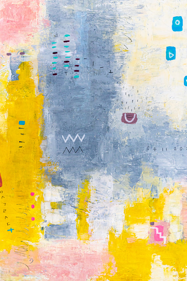 Yellow Modern Abstract Wall Art — Original Oil Painting, Textured Canvas Hand-painted — "Vestigia Calida II" (20"x20" | 51x51cm)