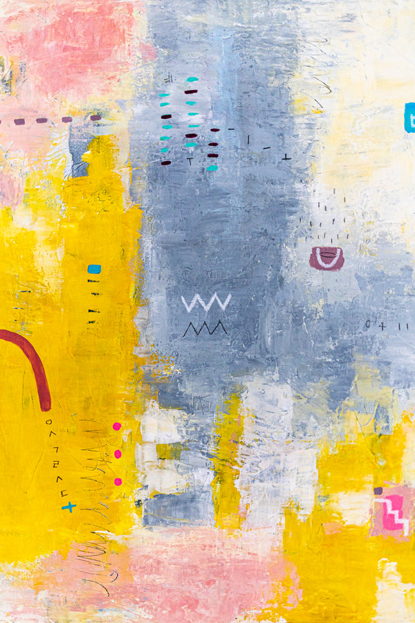 Yellow Modern Abstract Wall Art — Original Oil Painting, Textured Canvas Hand-painted — "Vestigia Calida II" (20"x20" | 51x51cm)